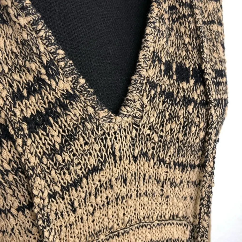 J Crew tan black striped knot knit hooded sweater size XXS